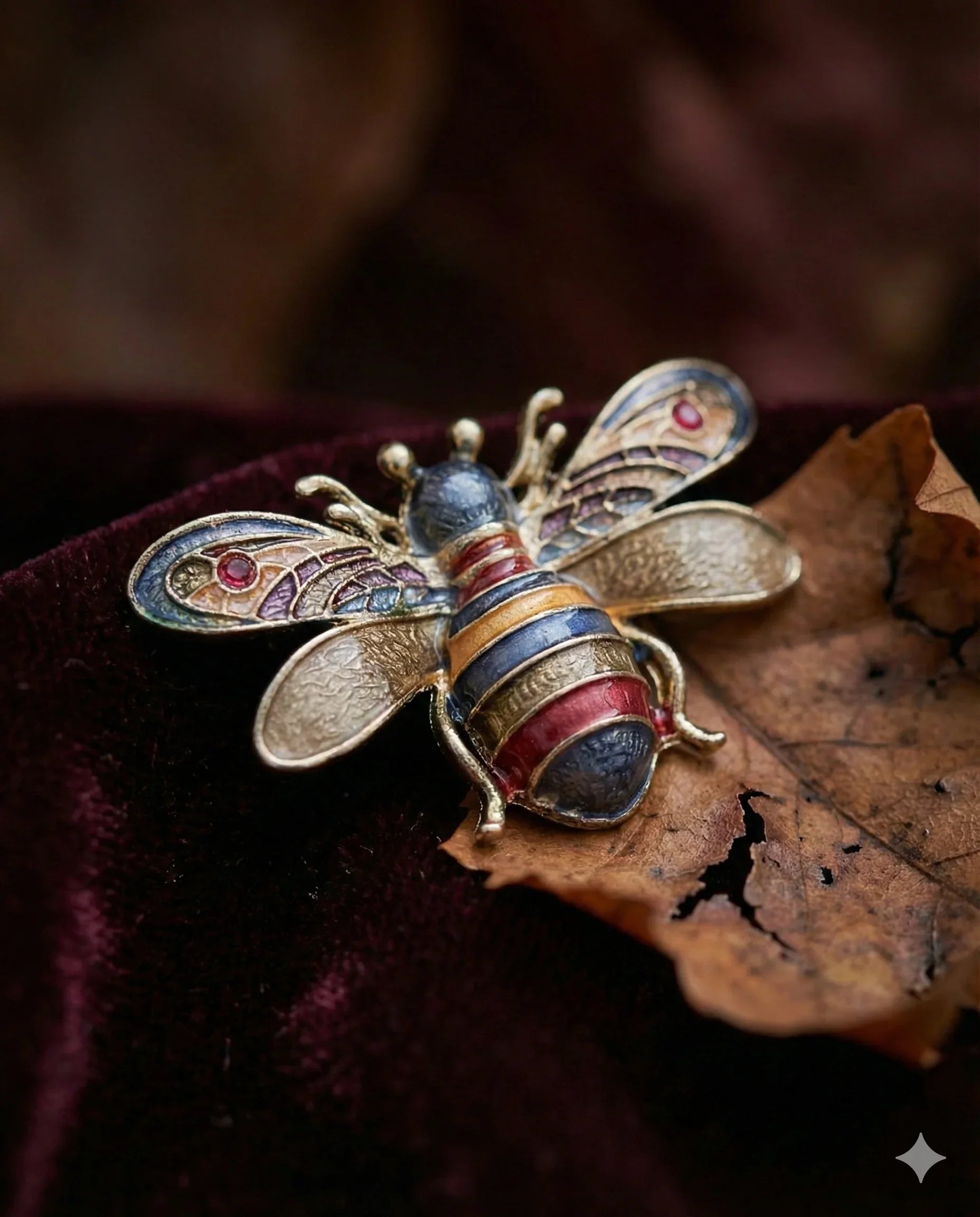Botanical Gothic bee brooch set of four enamel-style magnetic pins in four colorways, 5.1cm wide