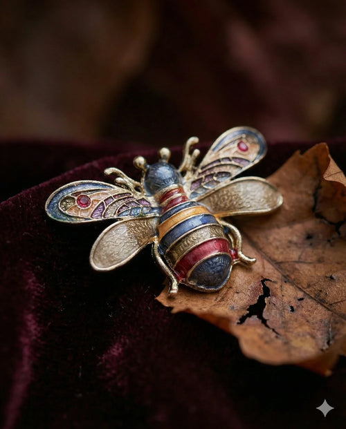 Botanical Gothic bee brooch set of four enamel-style magnetic pins in four colorways, 5.1cm wide
