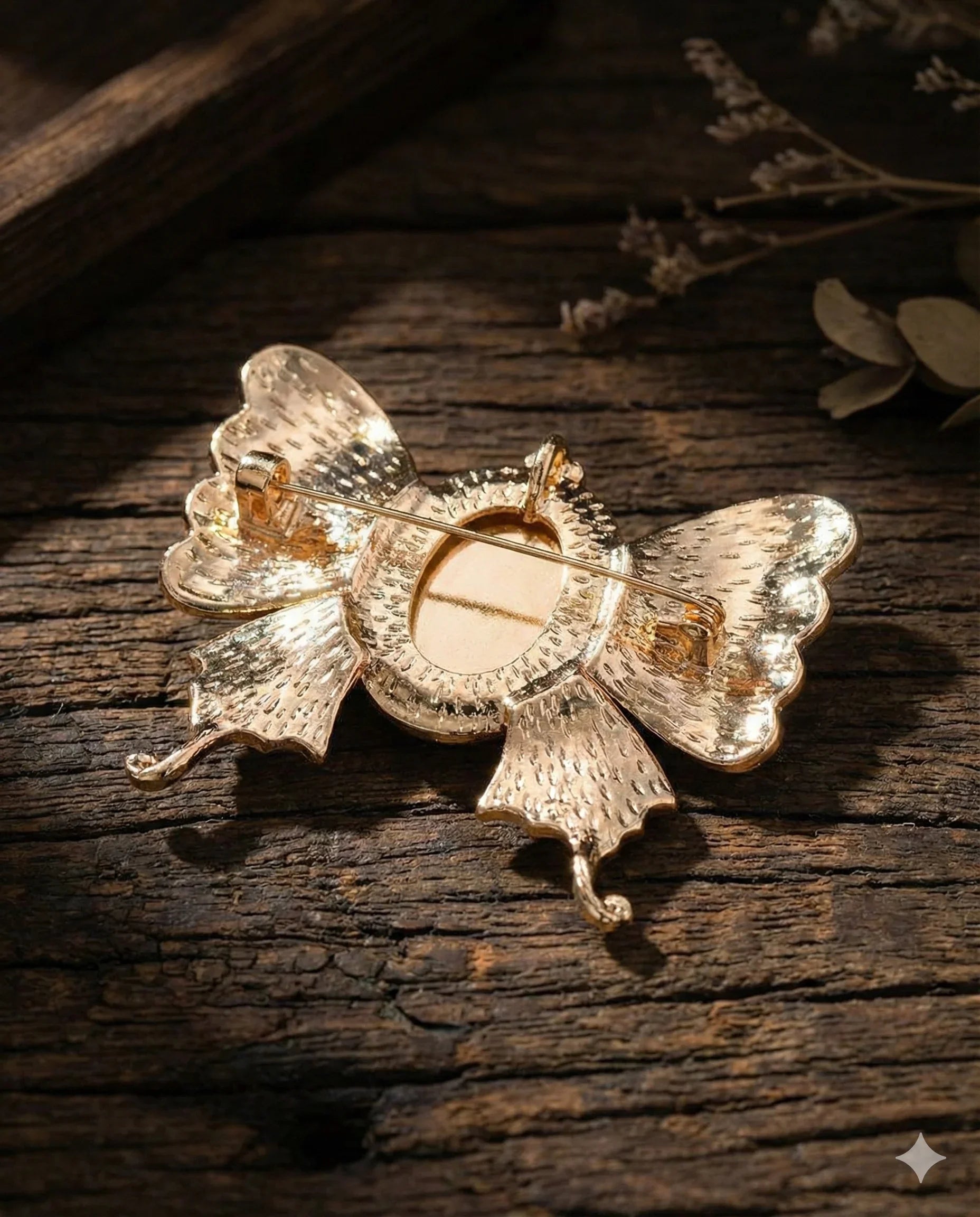 Botanical Gothic cameo butterfly brooch set with crystal trim in grey and pink, vintage-inspired statement pins