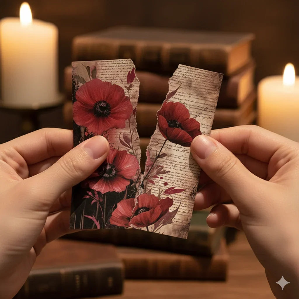 Dark Academia Crimson Melody journaling paper pack with vintage roses and antique frame ephemera, 32 sheets, 87x124mm