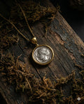 Dark Academia goddess coin pendant necklace in 18K gold-tone plated brass with antique coin look, 50cm chain plus extender