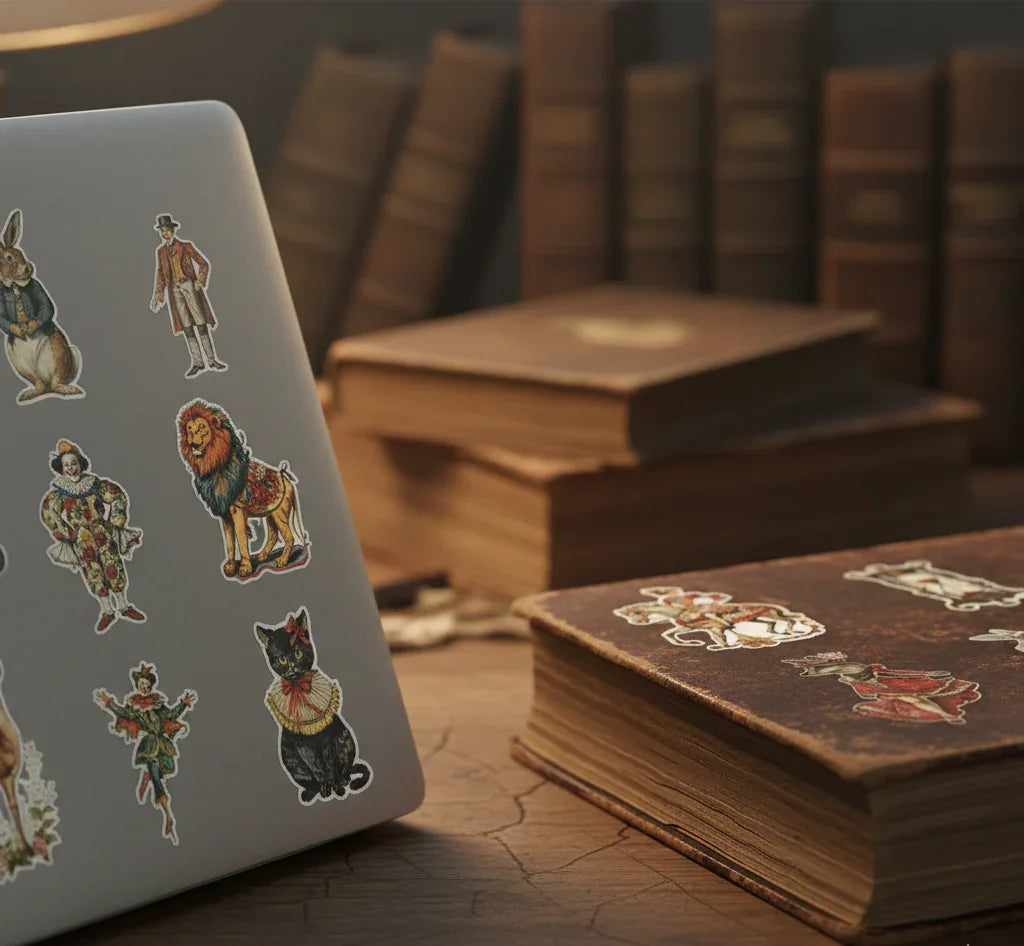 Dark Academia vintage ephemera PET sticker pack with 50 assorted collage and journaling stickers, 4 to 6 cm pieces