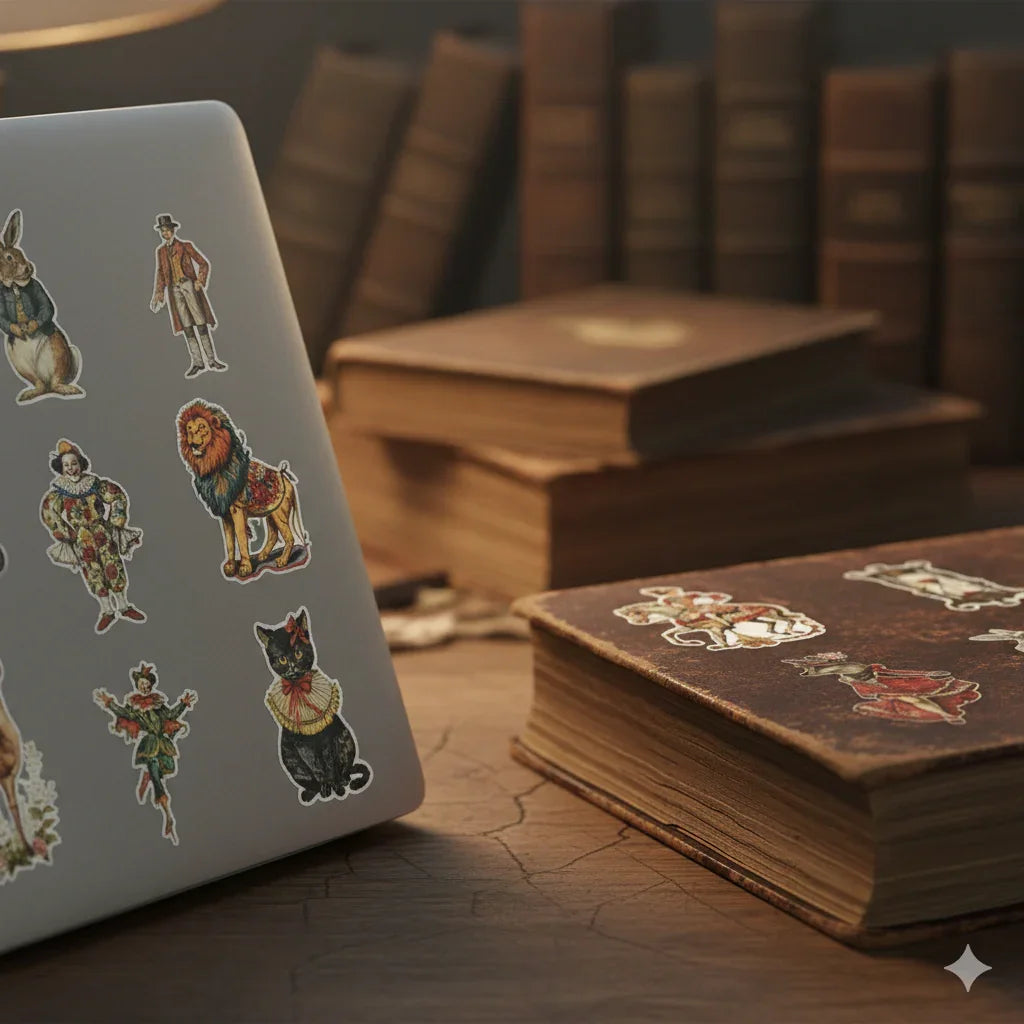 Dark Academia vintage ephemera PET sticker pack with 50 assorted collage and journaling stickers, 4 to 6 cm pieces