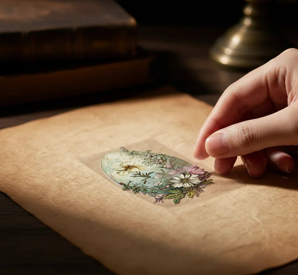 Dark Academia vintage ephemera PET sticker pack with 50 assorted collage and journaling stickers, 4 to 6 cm pieces