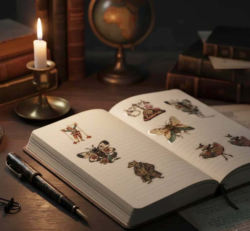 Dark Academia vintage ephemera PET sticker pack with 50 assorted collage and journaling stickers, 4 to 6 cm pieces